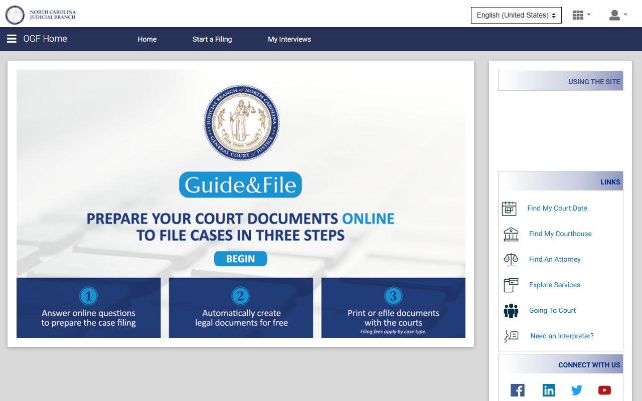 North Carolina Guide and File service for Wake County court records