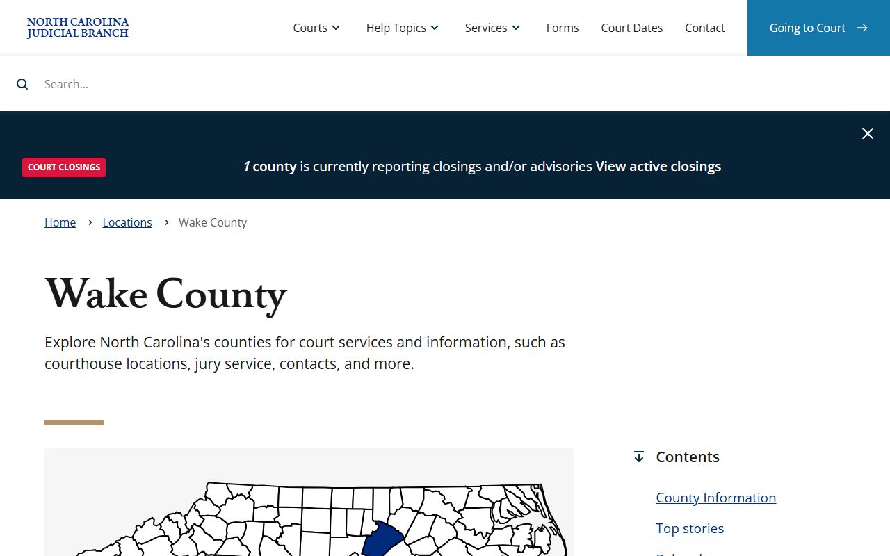 Wake County Judicial Branch landing page for court records and services