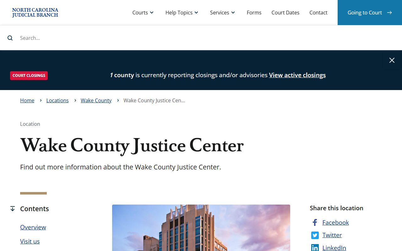 Wake County Justice Center page for criminal court records and marriages