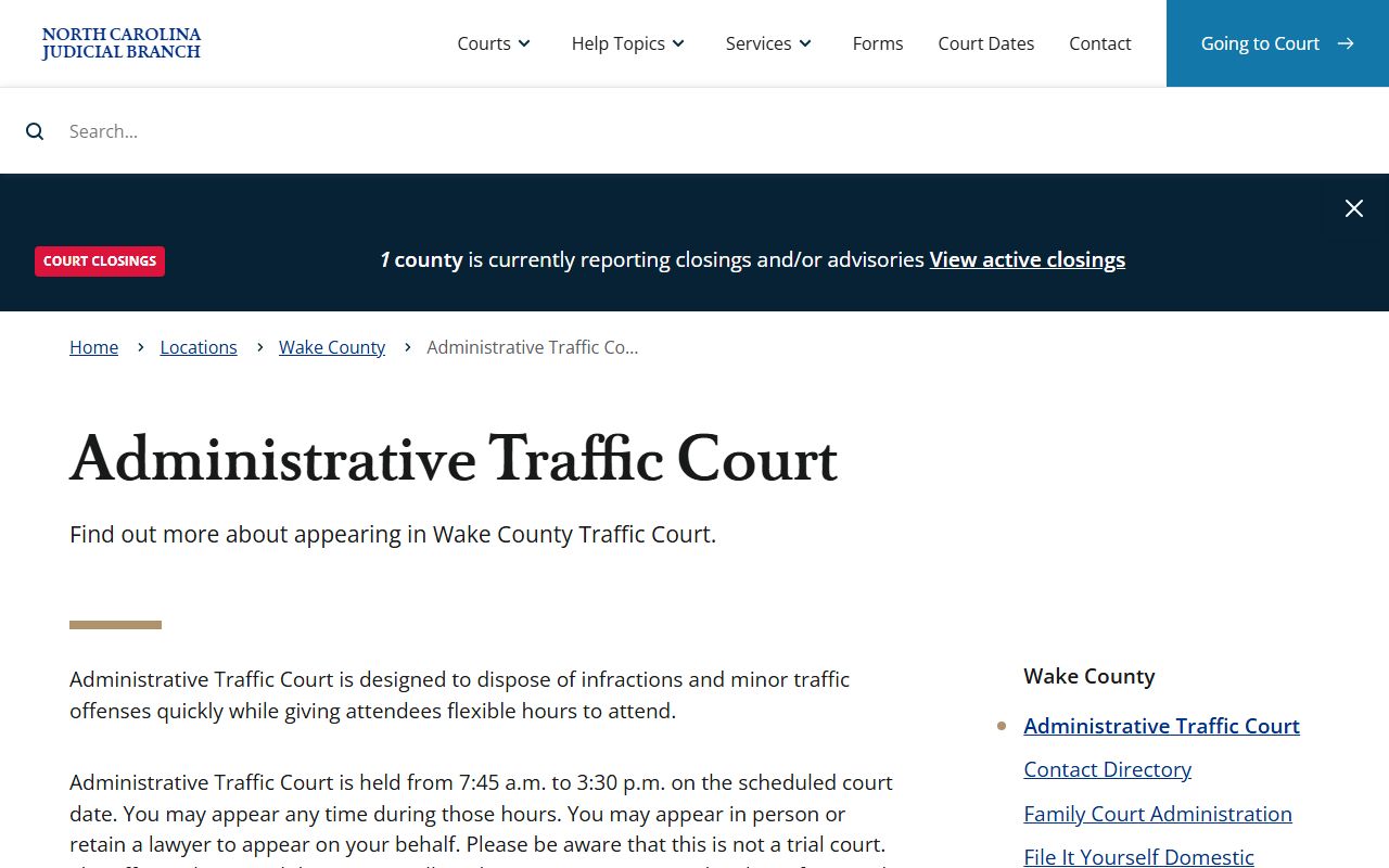 Wake County Administrative Traffic Court for court records