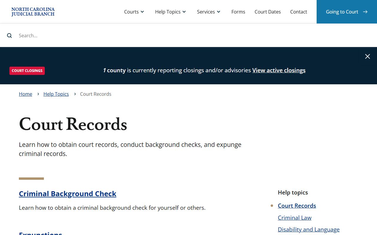 Wake County court records help topic on the North Carolina Judicial Branch site