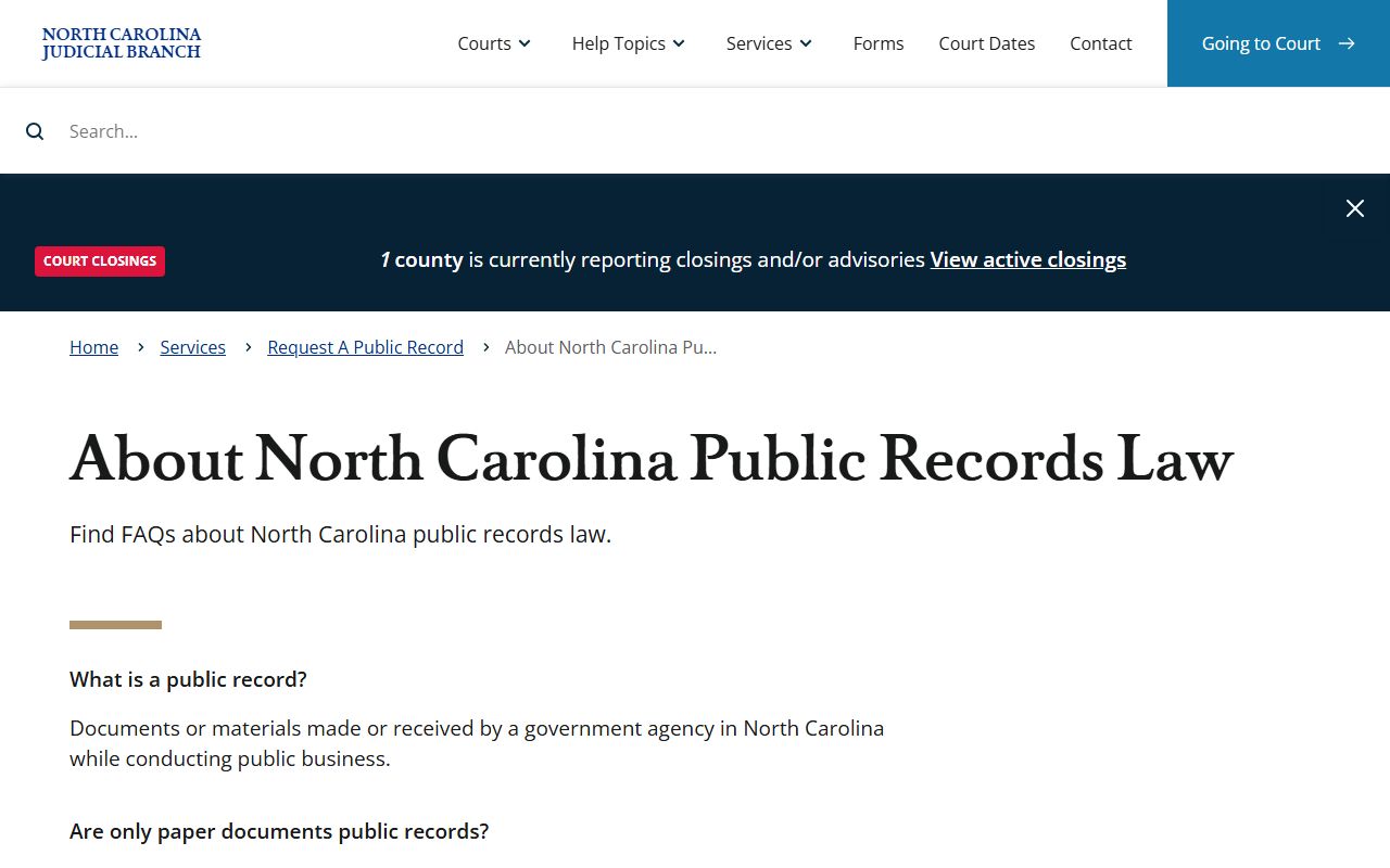 North Carolina public records law FAQ for Wake County court records