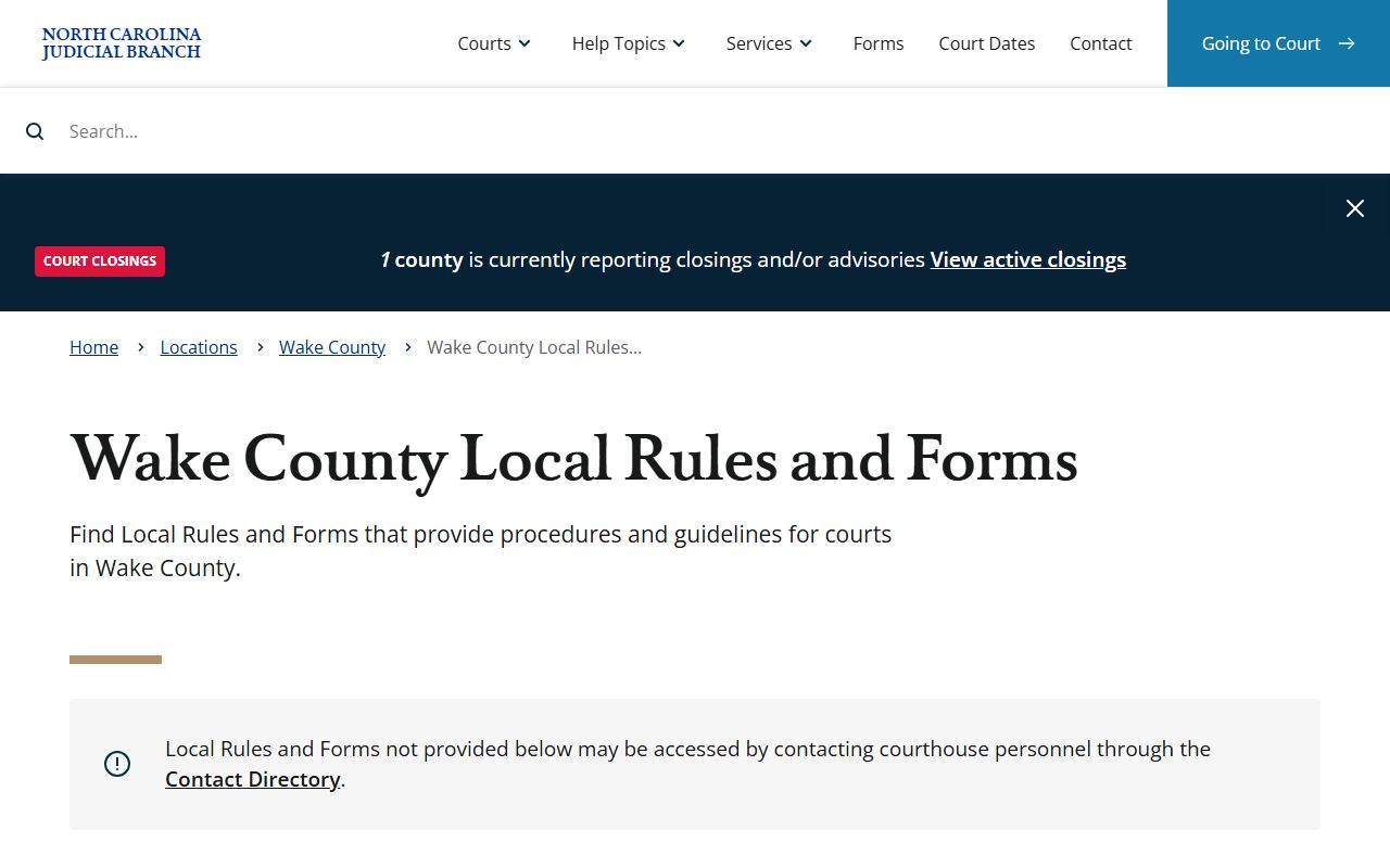 Wake County local rules and forms for court records filings