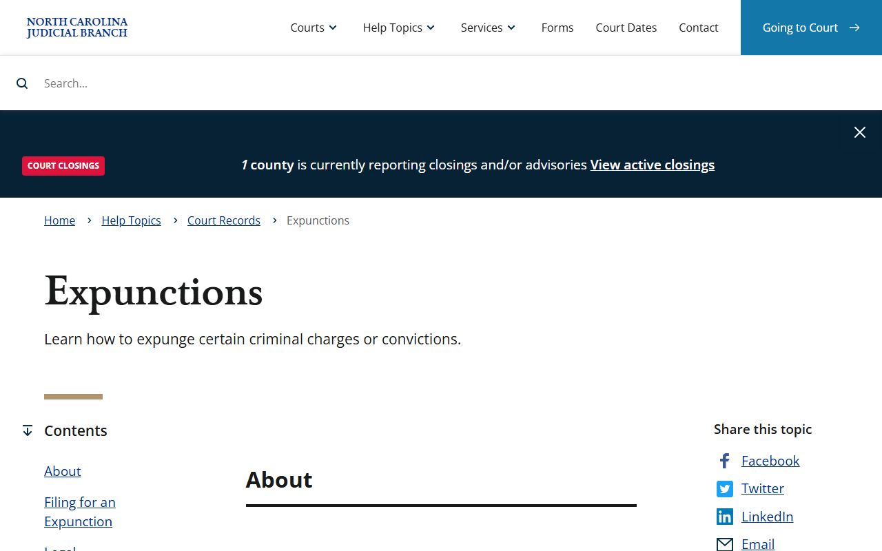Wake County expunctions help topic for criminal records