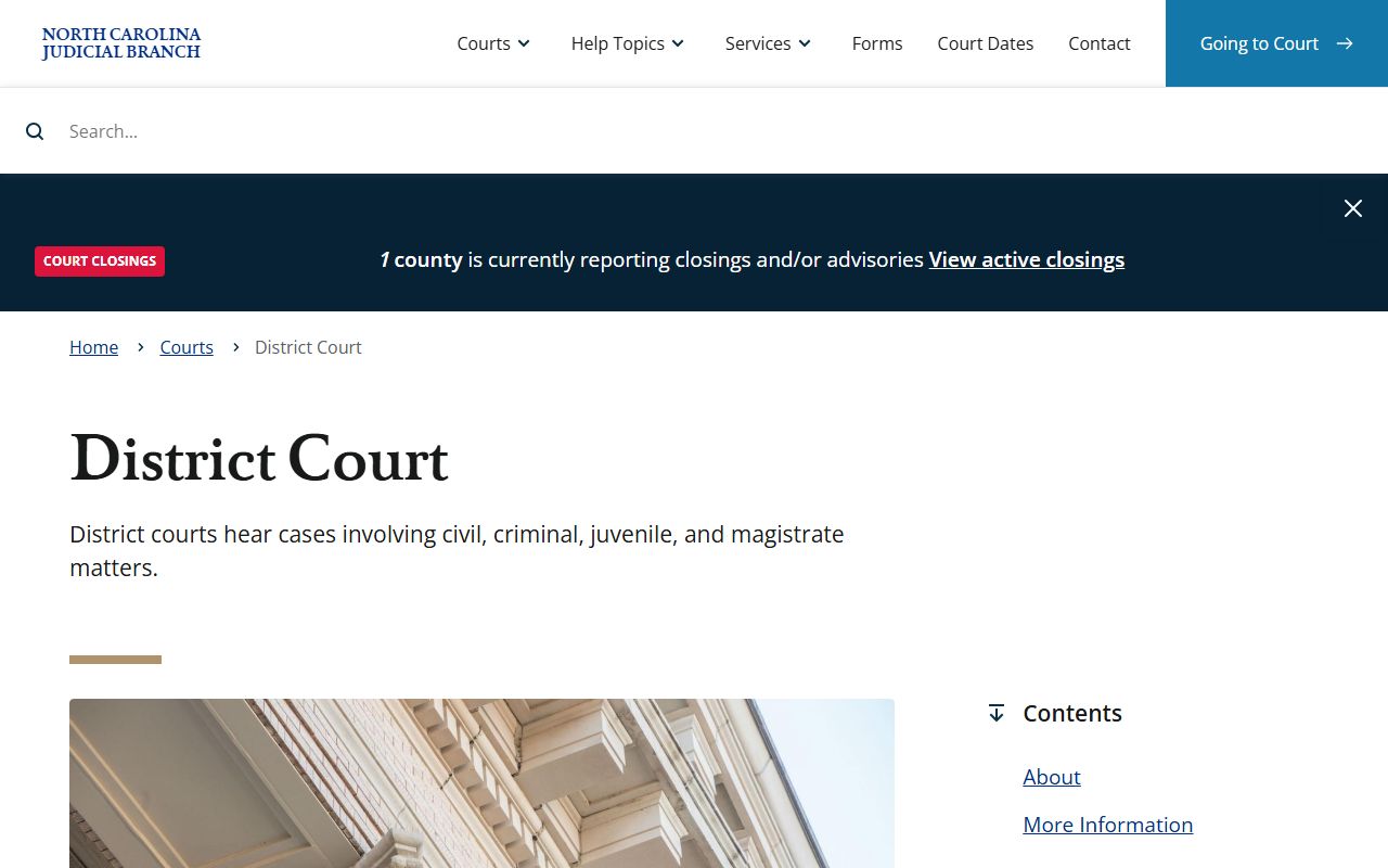 North Carolina District Court jurisdiction for Wake County trial courts