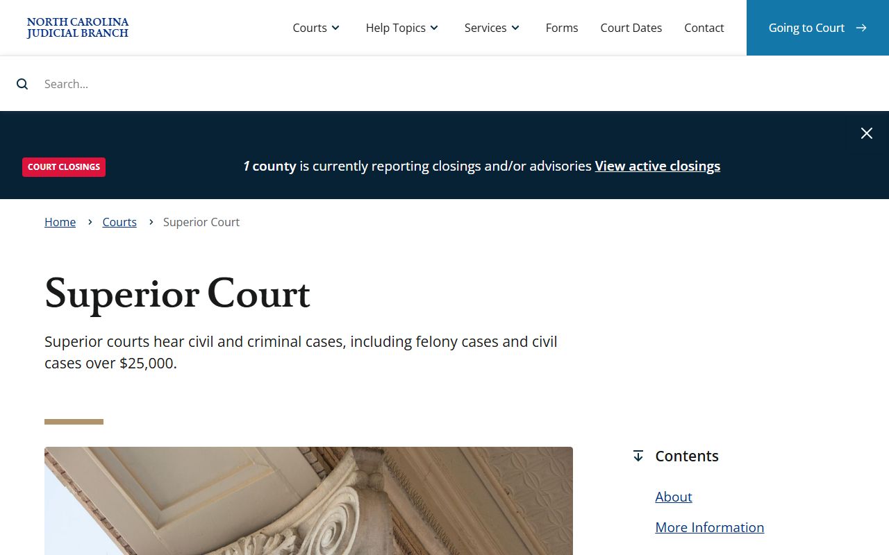 North Carolina Superior Court jurisdiction for Wake County trial courts