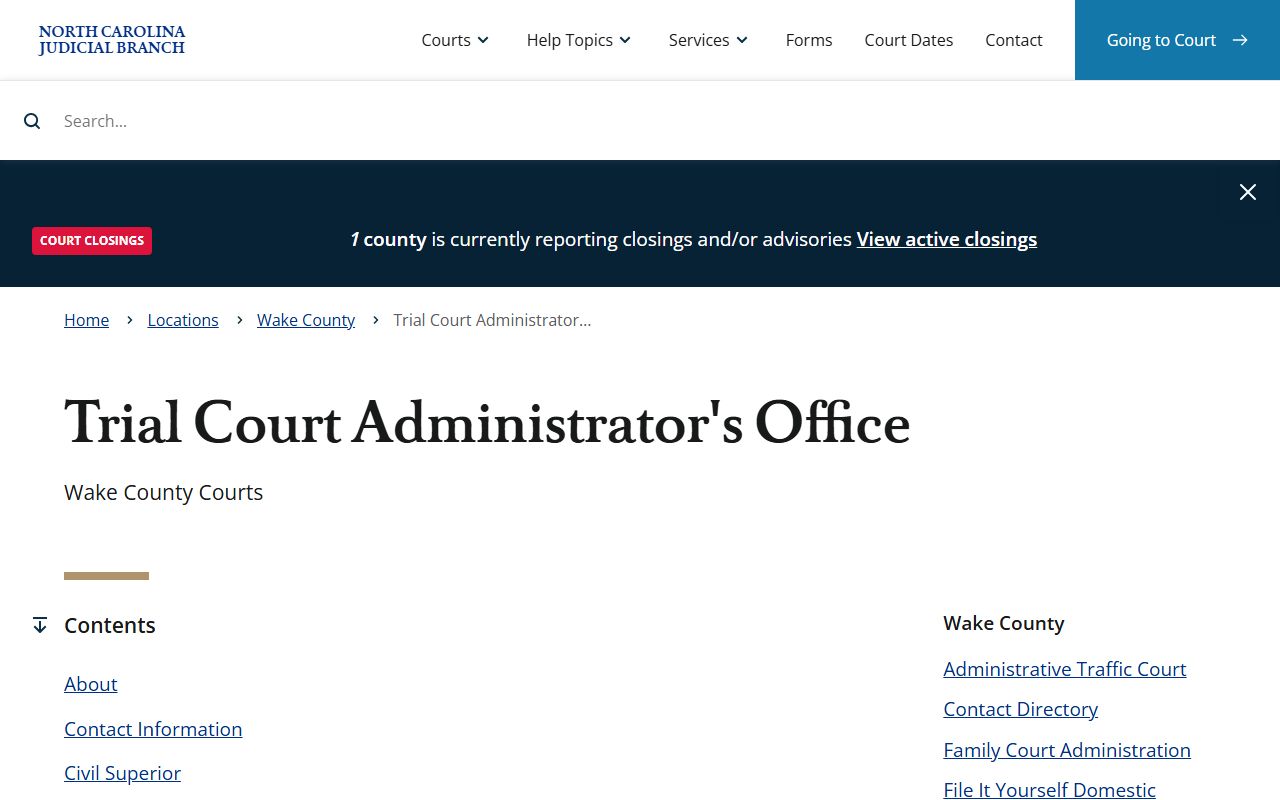 Wake County Trial Court Administrator for the trial courts