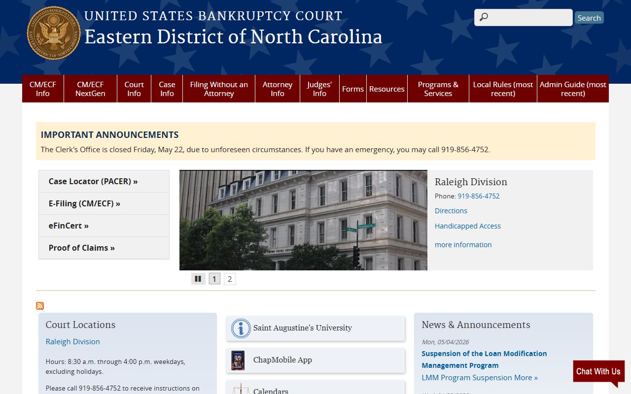 U.S. Bankruptcy Court Eastern District of North Carolina serving Wake County