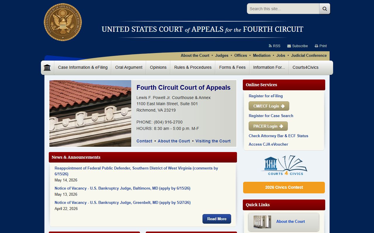 U.S. Court of Appeals Fourth Circuit for Wake County federal appeals