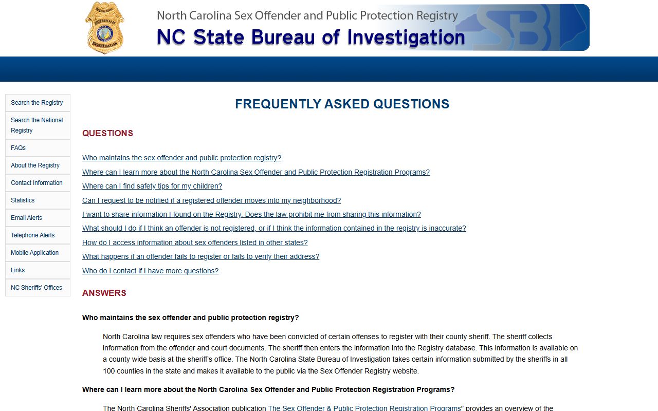 North Carolina sex offender registry FAQ for Wake County inmate population data