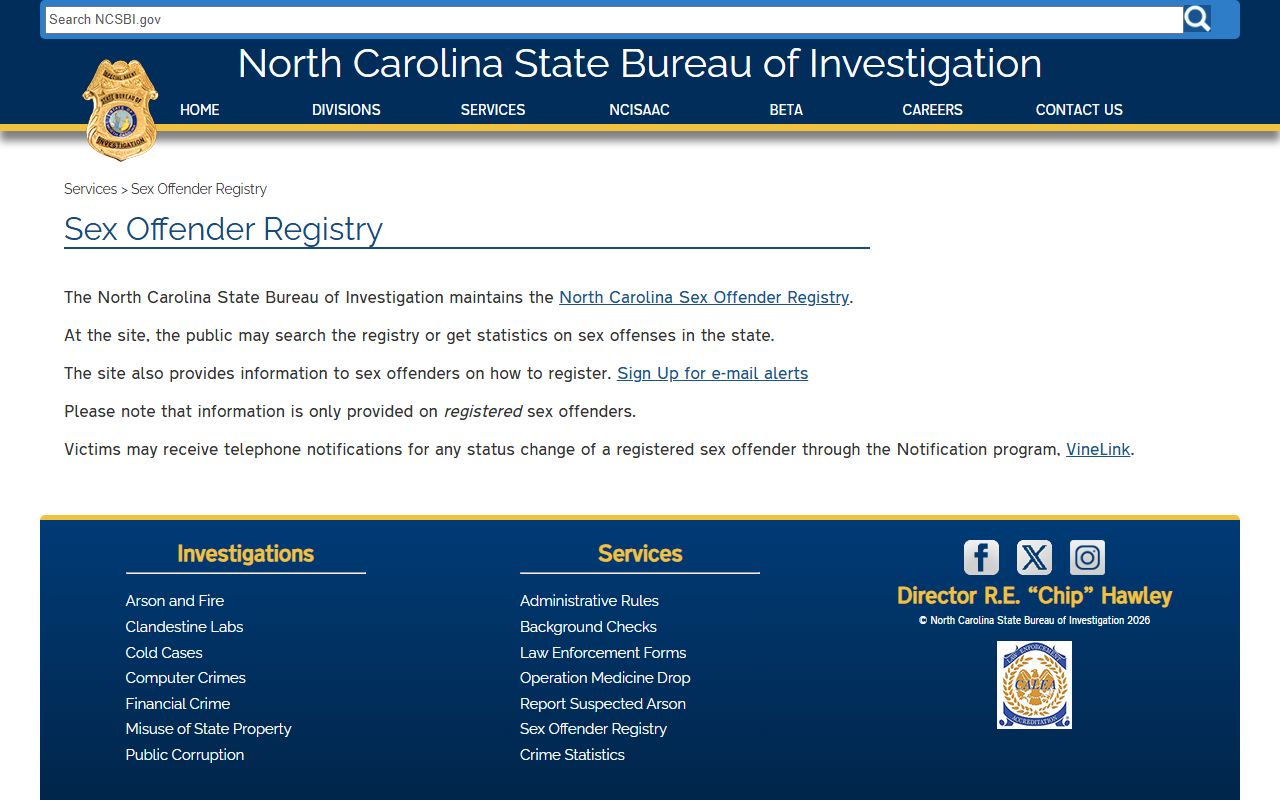 SBI sex offender registry service for Wake County inmate population data