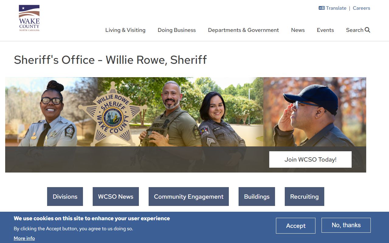Wake County Sheriff home page for inmate records and jail roster