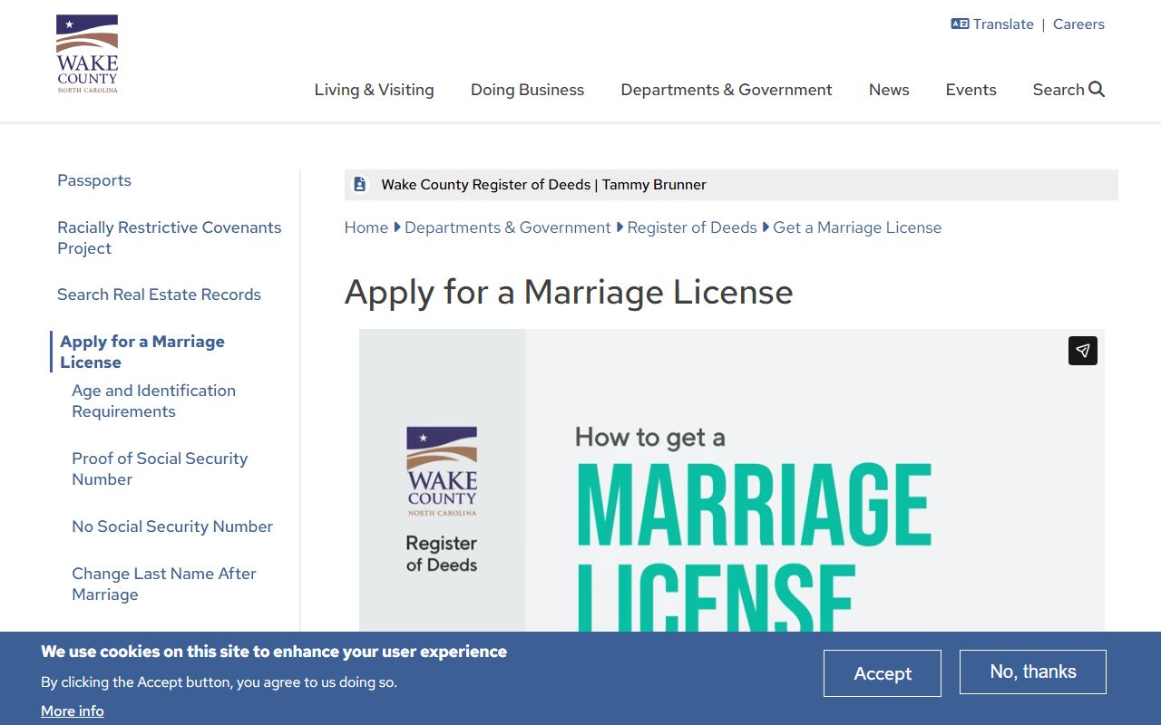 Wake County marriage license application for marriage records