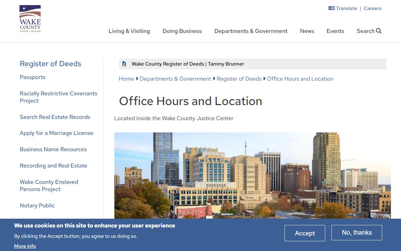 Wake County Register of Deeds office hours and location for marriage records