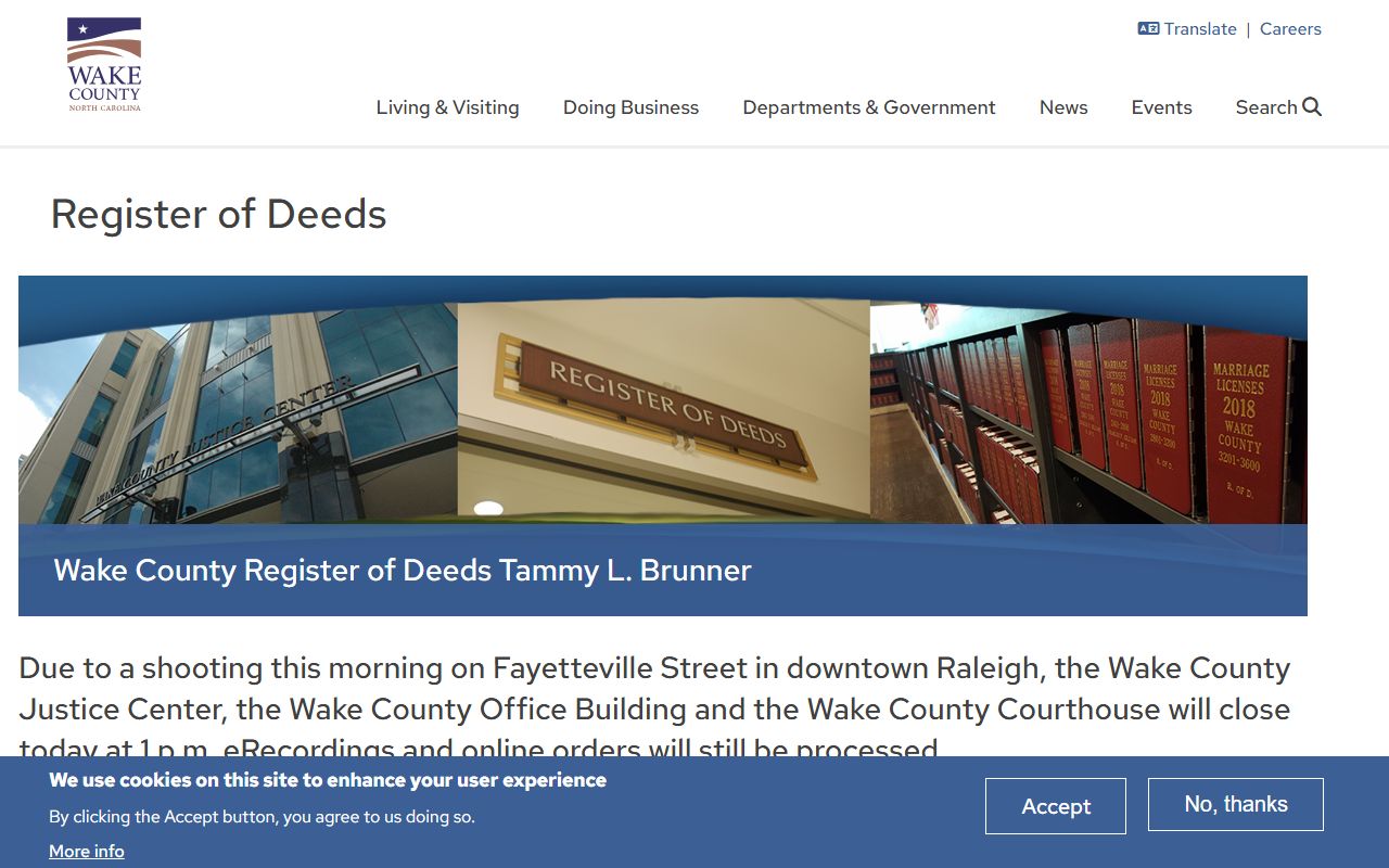 Wake County Register of Deeds for marriage and divorce records