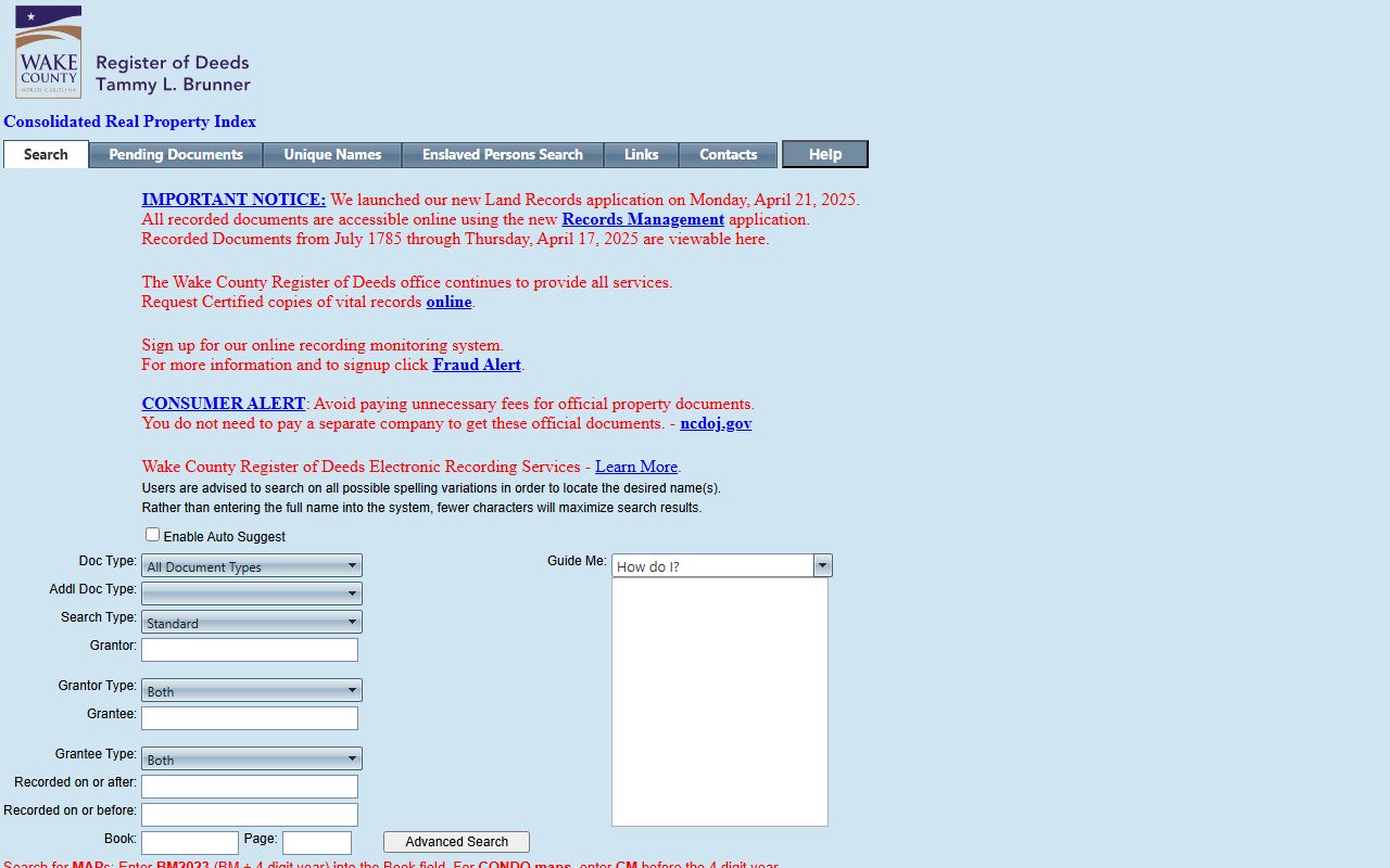 Wake County legacy CRPI land records search related to probate records