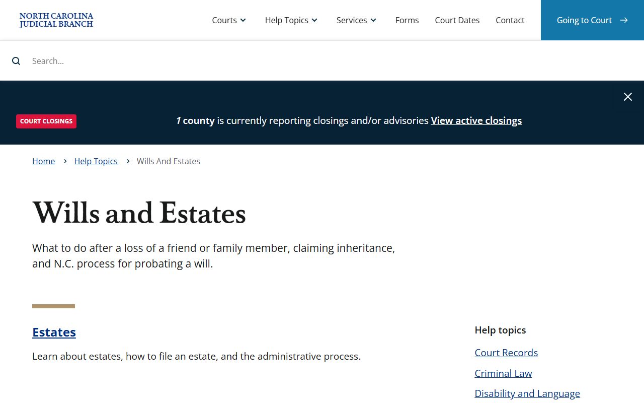 Wake County wills and estates help topic for probate records
