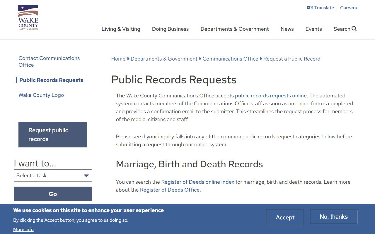 Wake County public records requests page