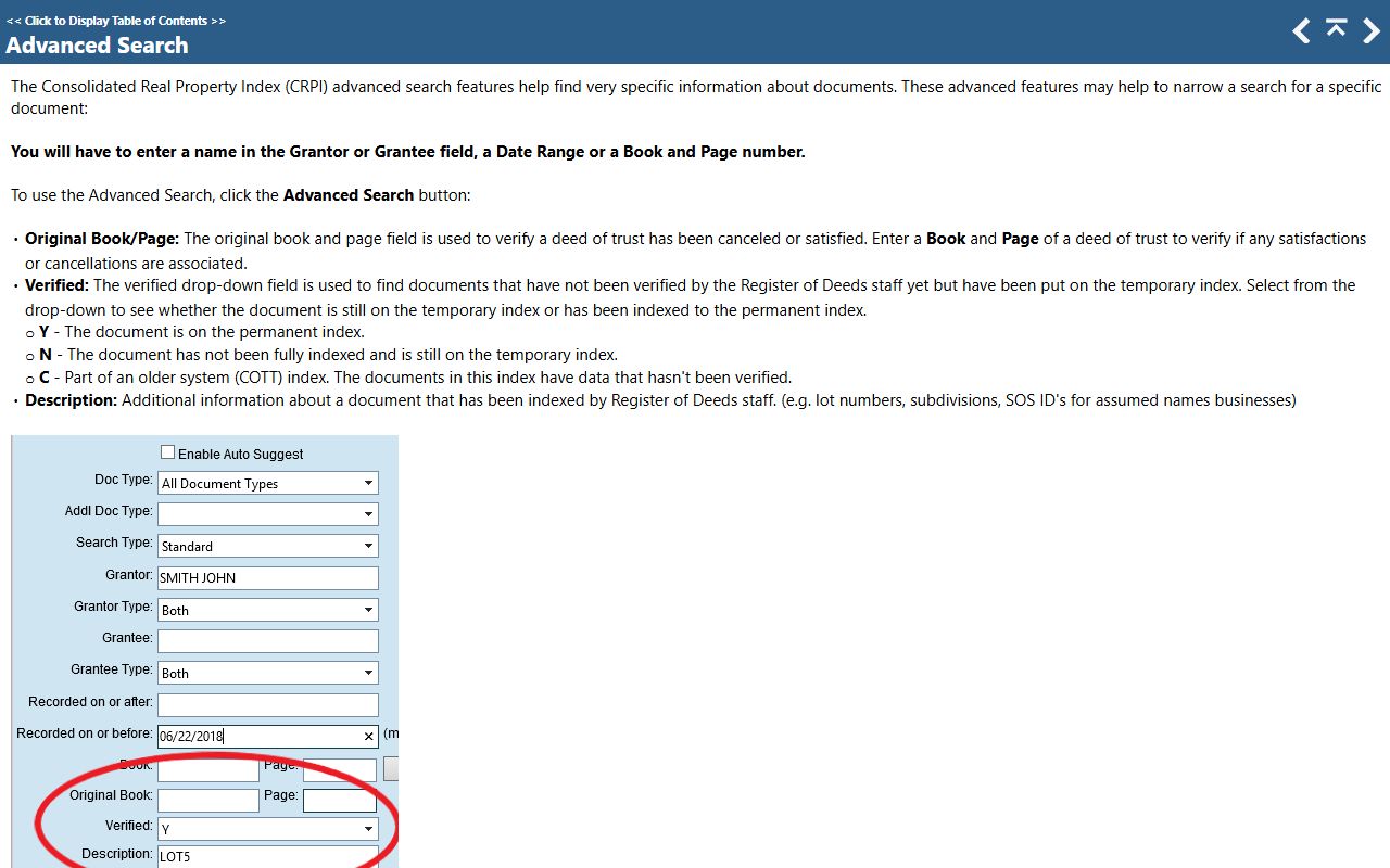 Wake County CRPI advanced search instructions for public records