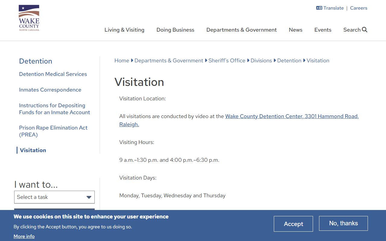 Wake County detention visitation page for released inmates