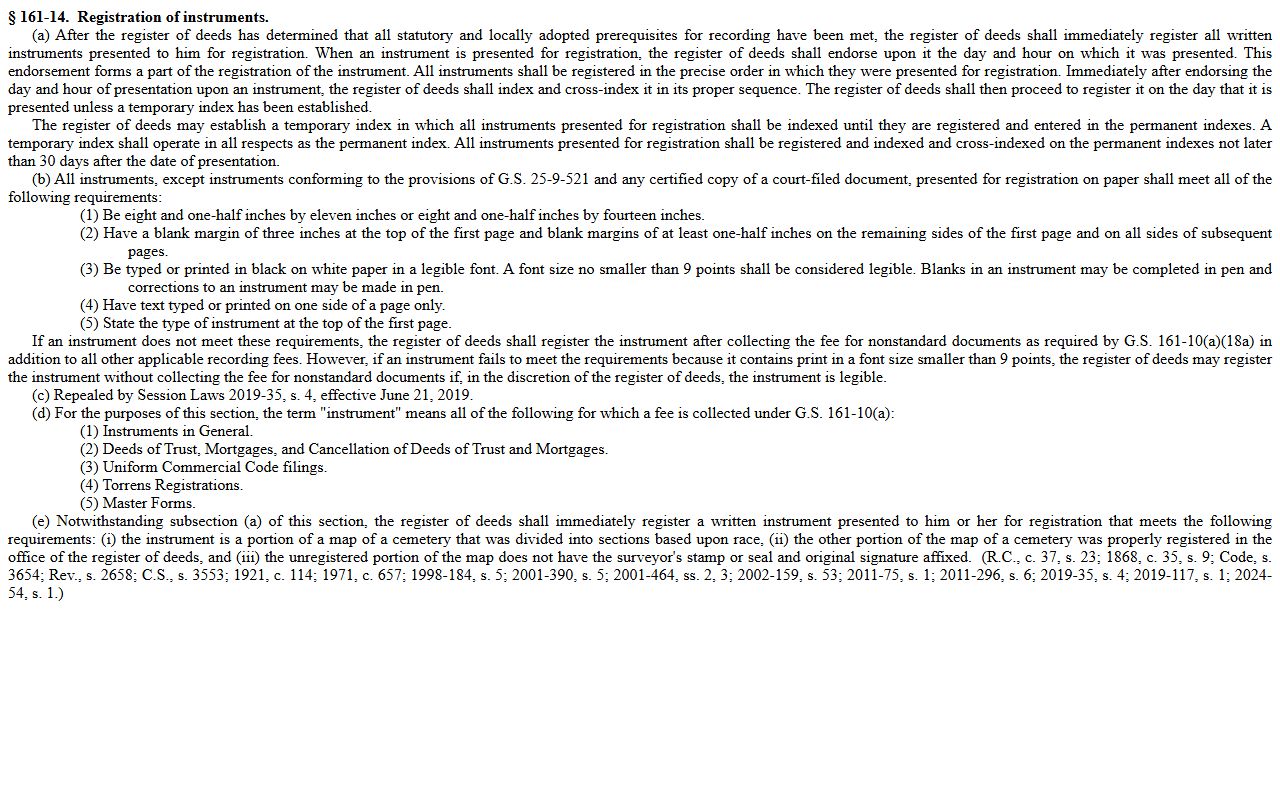 North Carolina Register of Deeds duties statute for Wake County public records