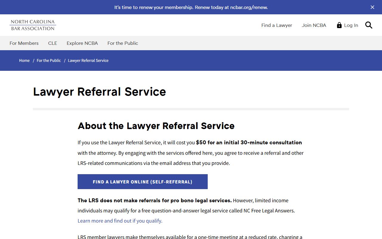 North Carolina Bar lawyer referral for Wake County court help